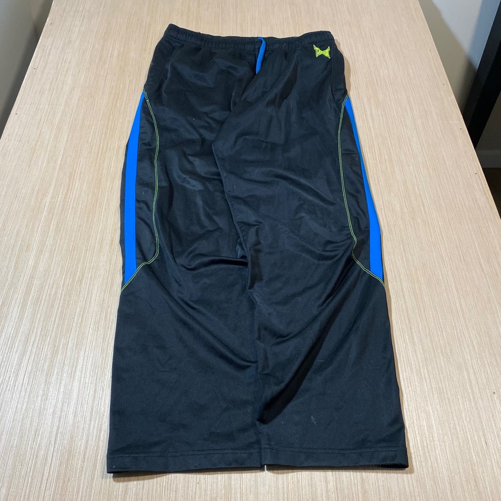 Tapout Mens Athletic Pants Black Blue Stripe Neon Green Stitch MMA Size Large
